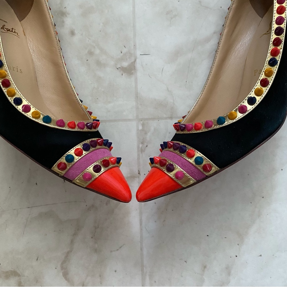 Christian Louboutin Multicolor Suede Leather Malabar Hill Spiked Pumps Heels 9 - Picture 5 of 13